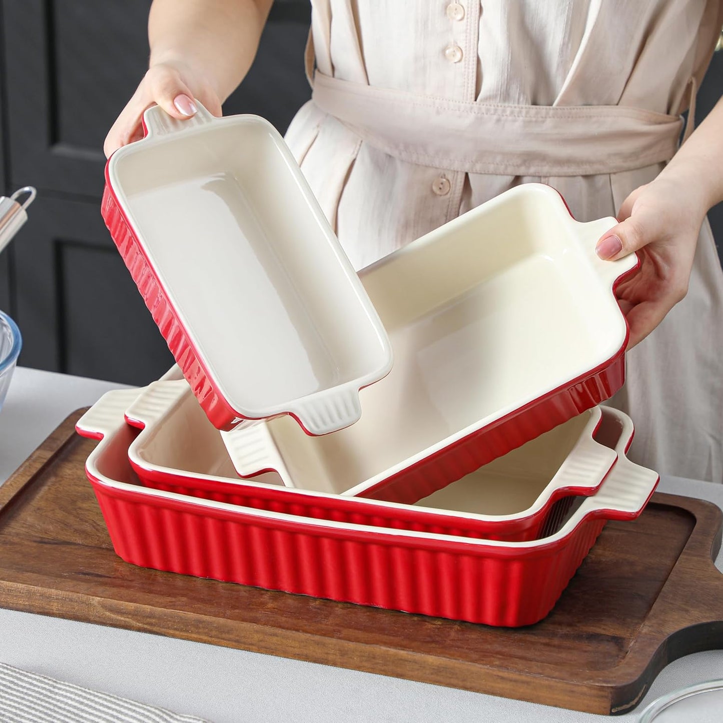 Daphtora® Ceramic Baking Dishes Set - Red
