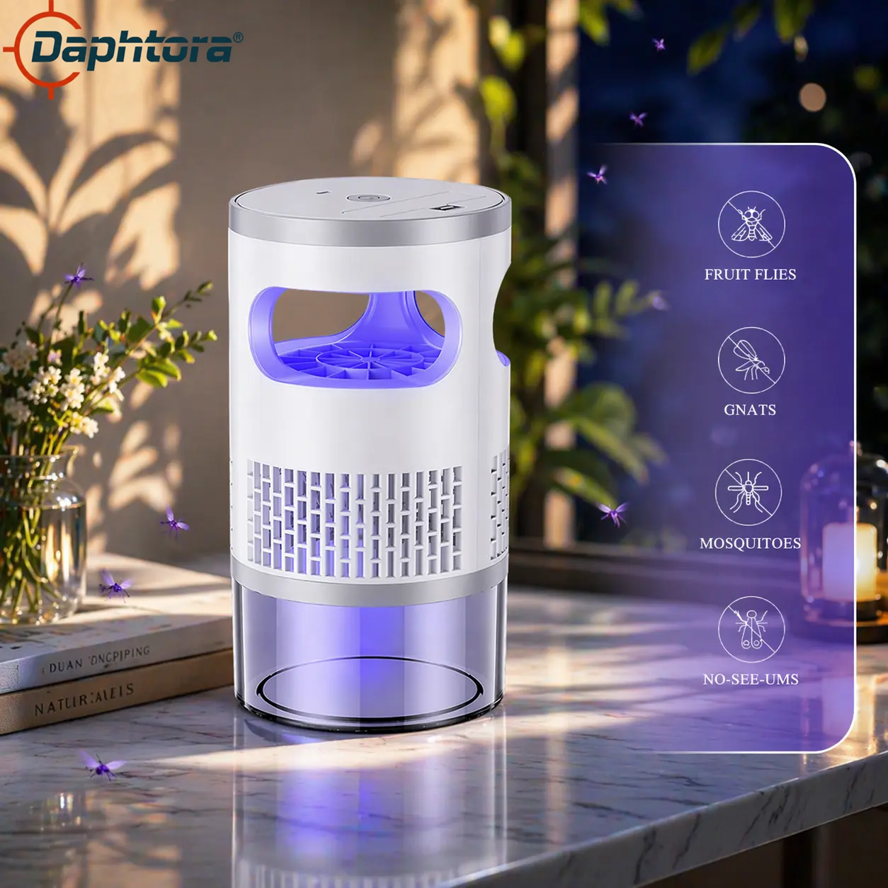 Daphtora® Indoor Insect Trap with Light and Suction Non Zapper Flying Bug Catcher for Home Use