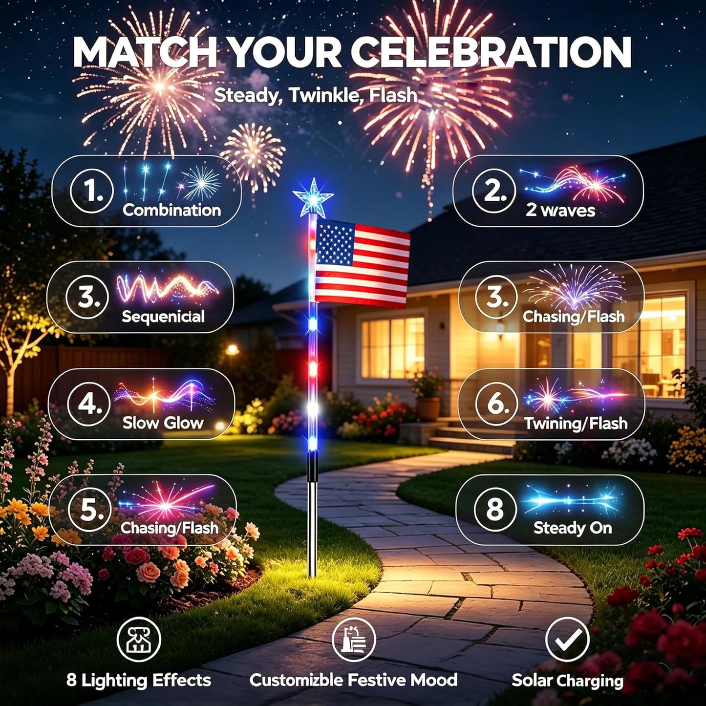 ⭐️Daphtora® 4th of July Outdoor American Flag Solar Lights🇺🇸