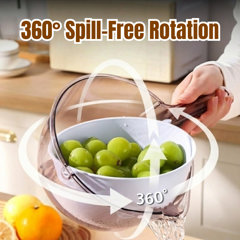 Daphtora® 360° Rotating Drain Rinse Fruit Basket & Detachable Fruit Tray