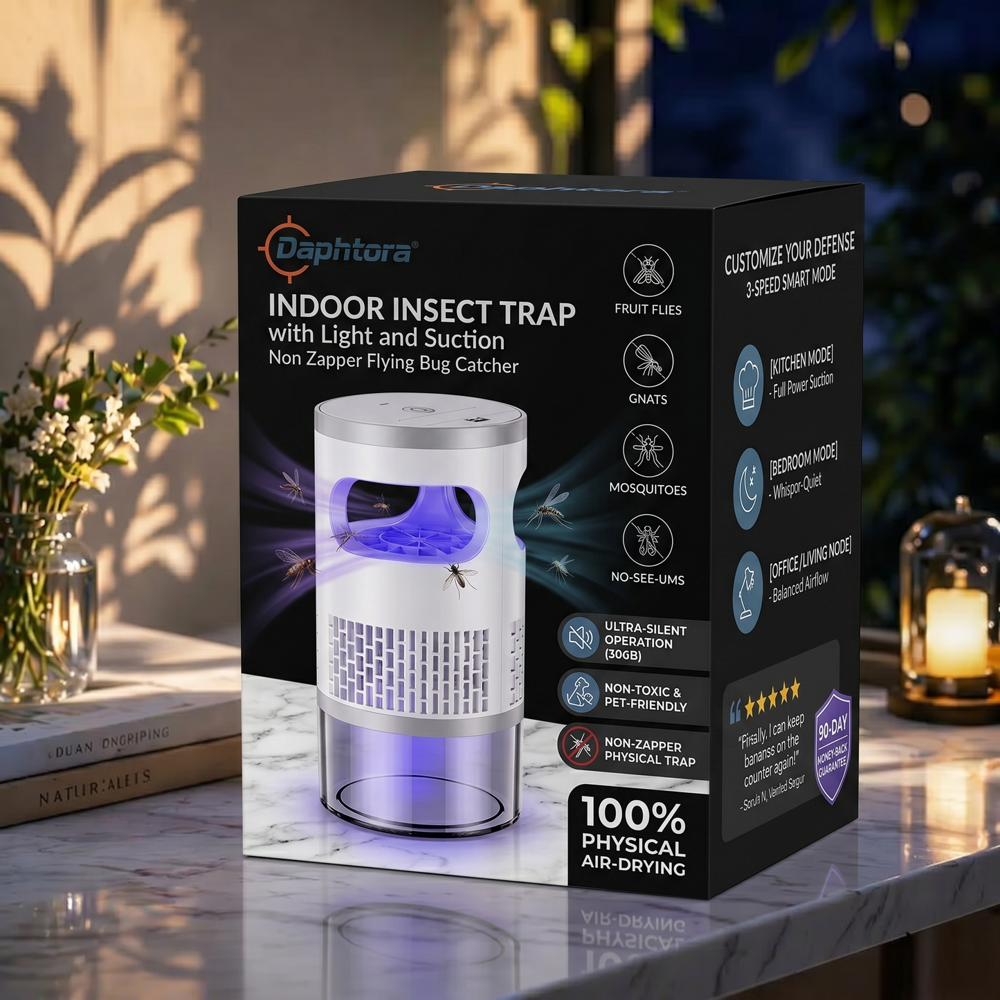 Daphtora® Indoor Insect Trap with Light and Suction Non Zapper Flying Bug Catcher for Home Use