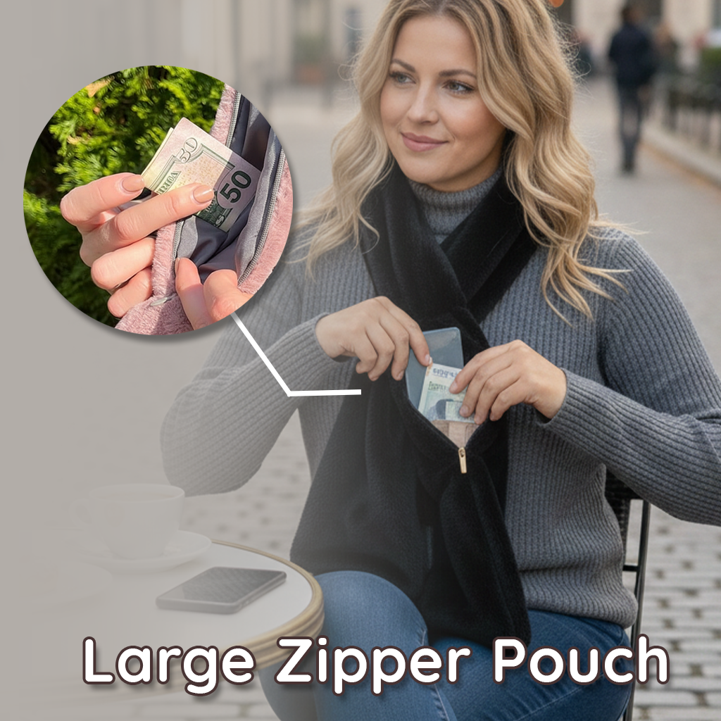 Daphtora® Faux Fur Scarf 𝚠𝚒𝚝𝚑 Secret Zipper Pocket