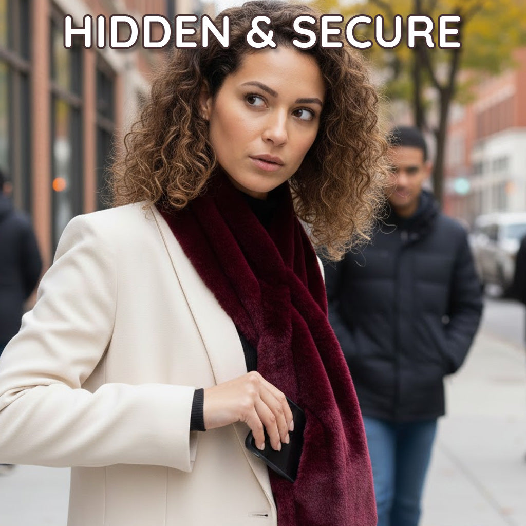 Daphtora® Faux Fur Scarf 𝚠𝚒𝚝𝚑 Secret Zipper Pocket
