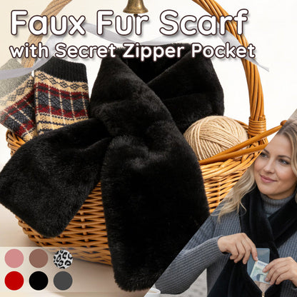 Daphtora® Faux Fur Scarf 𝚠𝚒𝚝𝚑 Secret Zipper Pocket