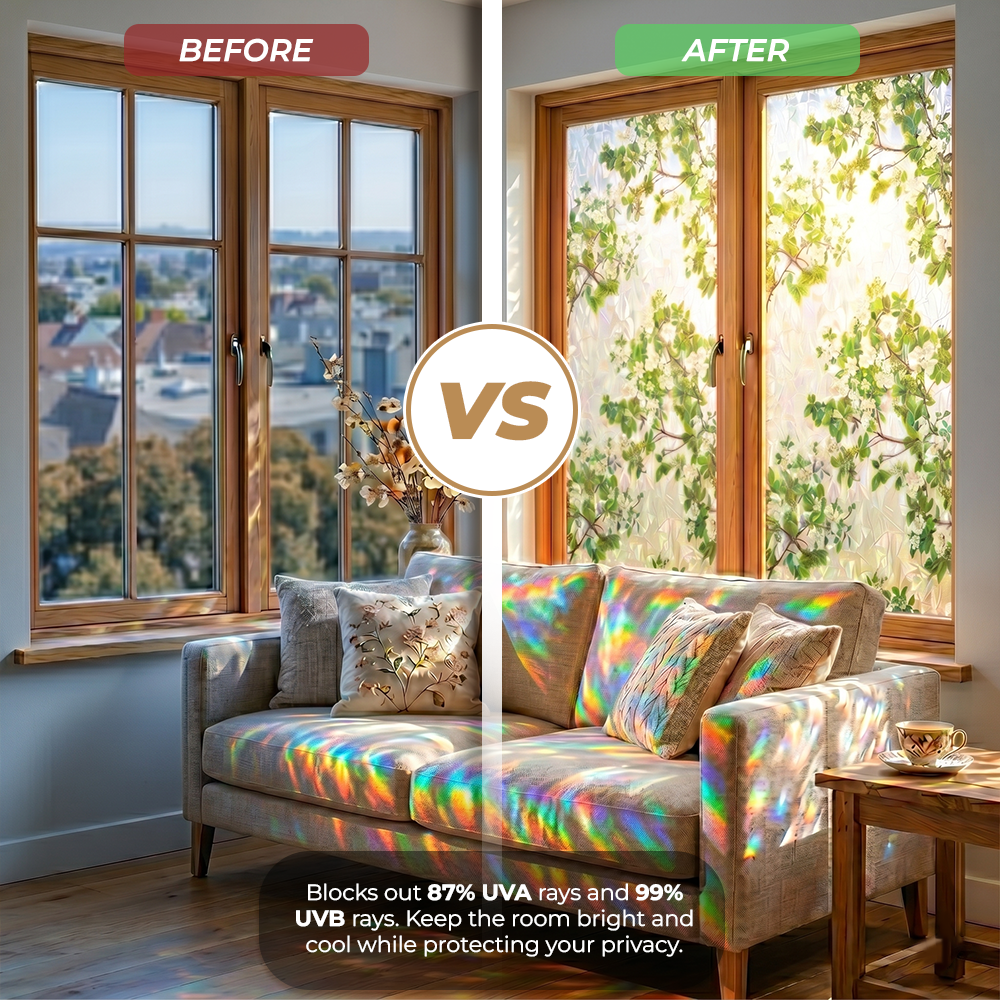 Daphtora® Floral Glass 𝐑𝐚𝐢𝐧𝐛𝐨𝐰 Window Film