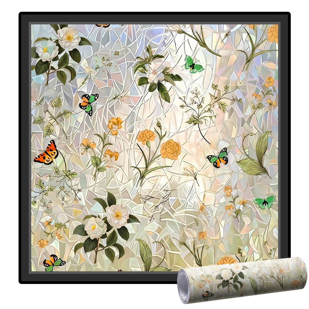 Daphtora® Floral Glass Rainbow Window Film 17.5 x 47.2 Inch