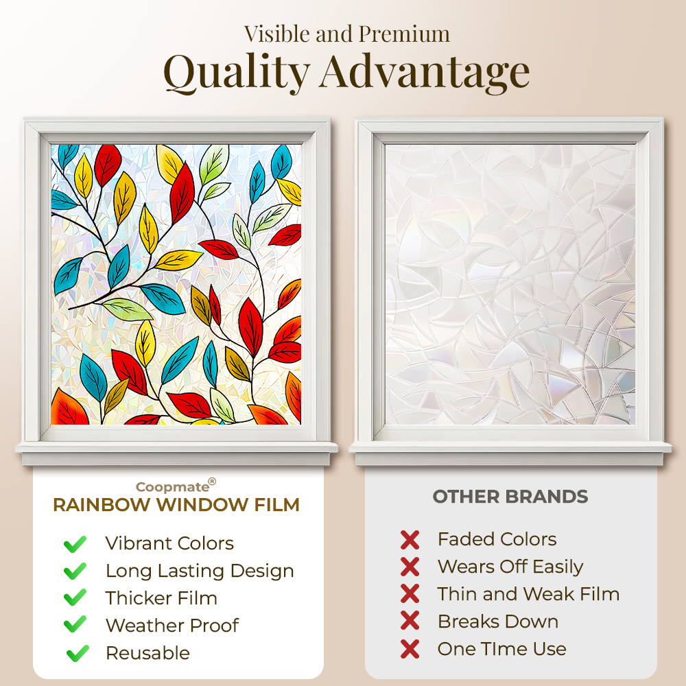 Daphtora® Floral Glass 𝐑𝐚𝐢𝐧𝐛𝐨𝐰 Window Film