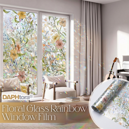 Daphtora® Floral Glass 𝐑𝐚𝐢𝐧𝐛𝐨𝐰 Window Film