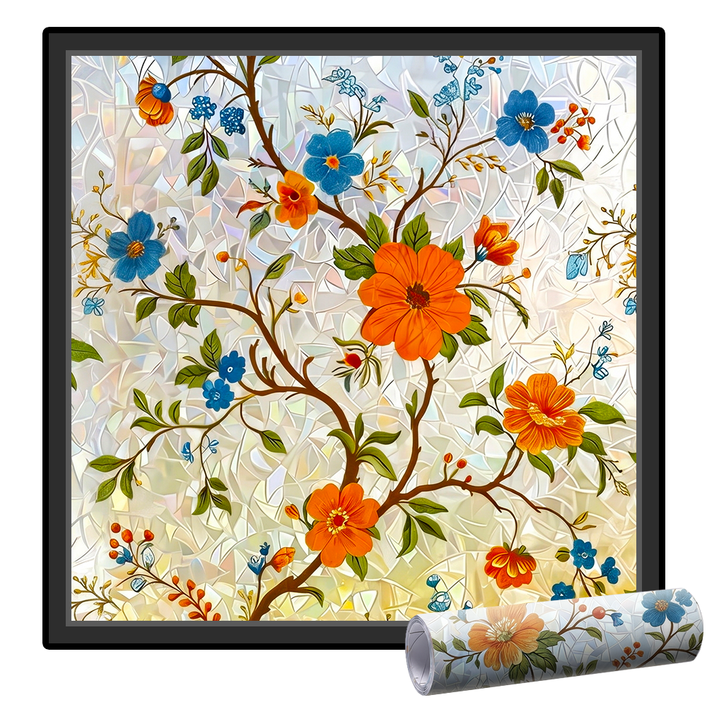 Daphtora® Floral Glass Rainbow Window Film 17.5 x 47.2 Inch