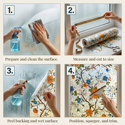 Daphtora® Floral Glass Rainbow Window Film 17.5 x 47.2 Inch