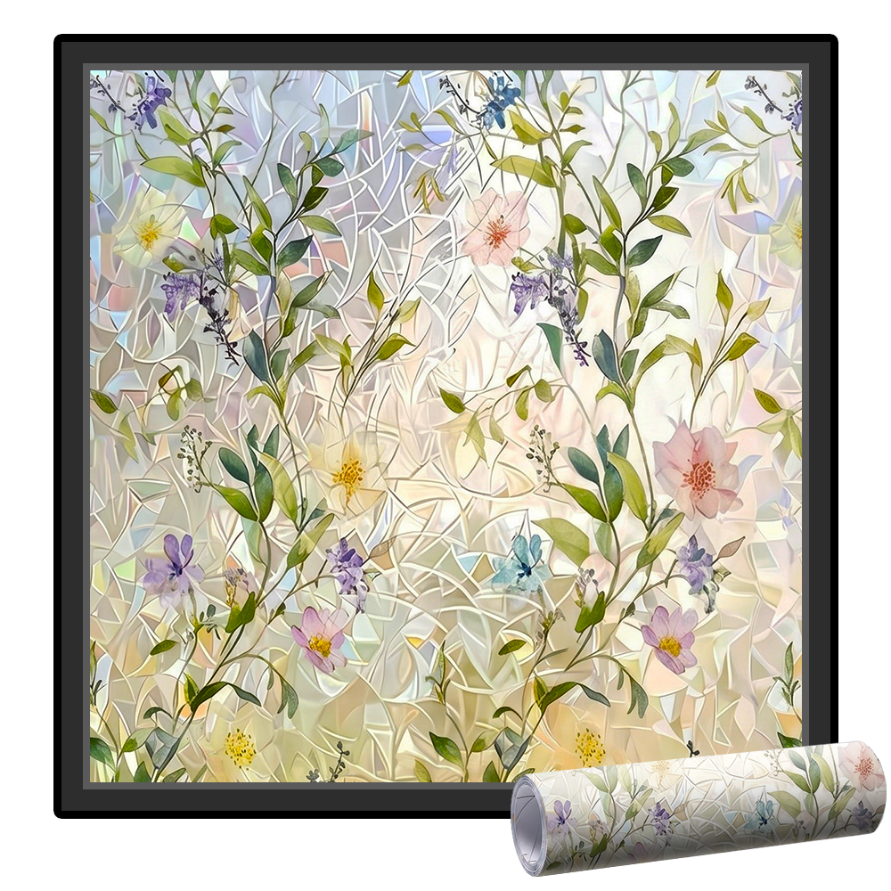 Daphtora® Floral Glass Rainbow Window Film 17.5 x 47.2 Inch