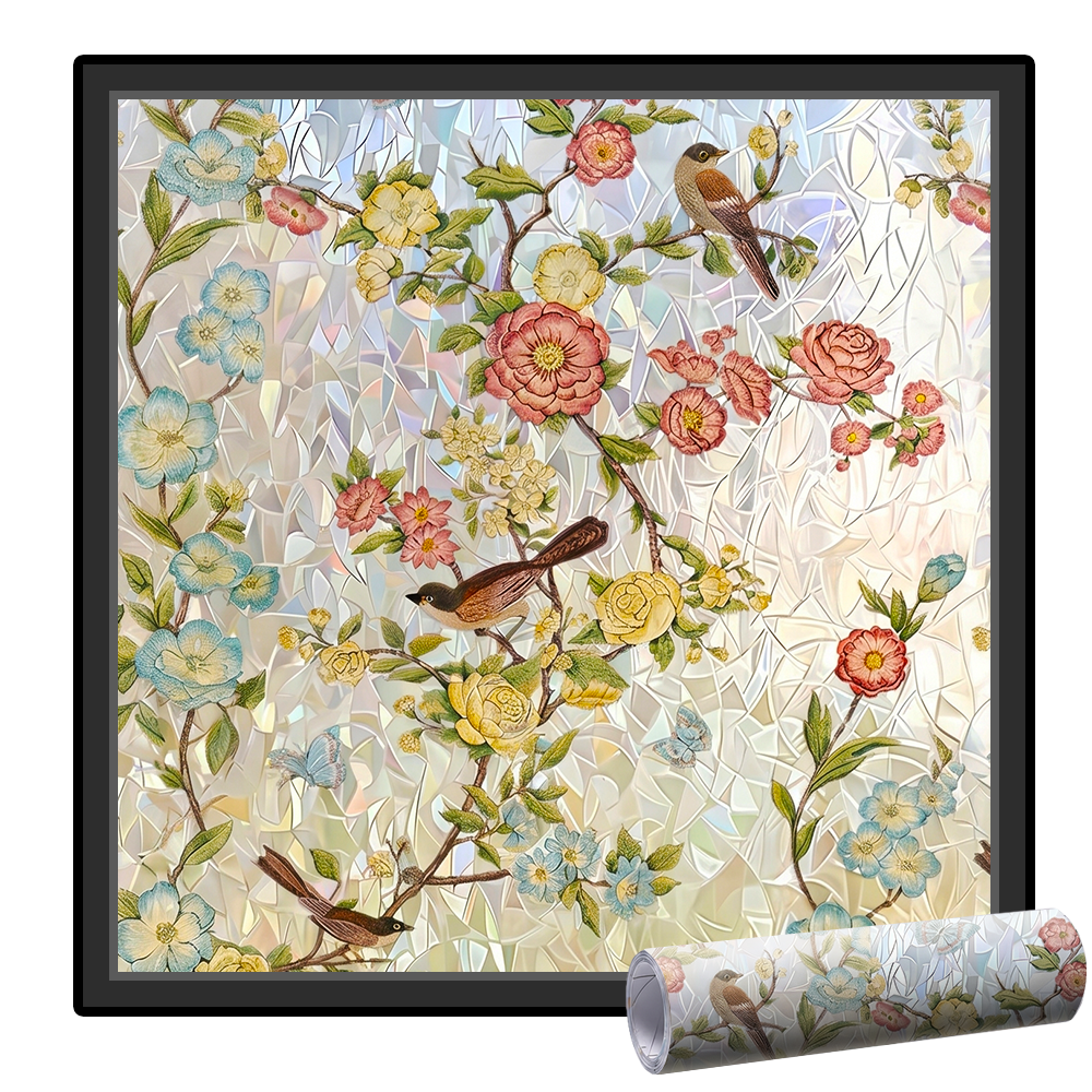 Daphtora® Floral Glass Rainbow Window Film 17.5 x 47.2 Inch