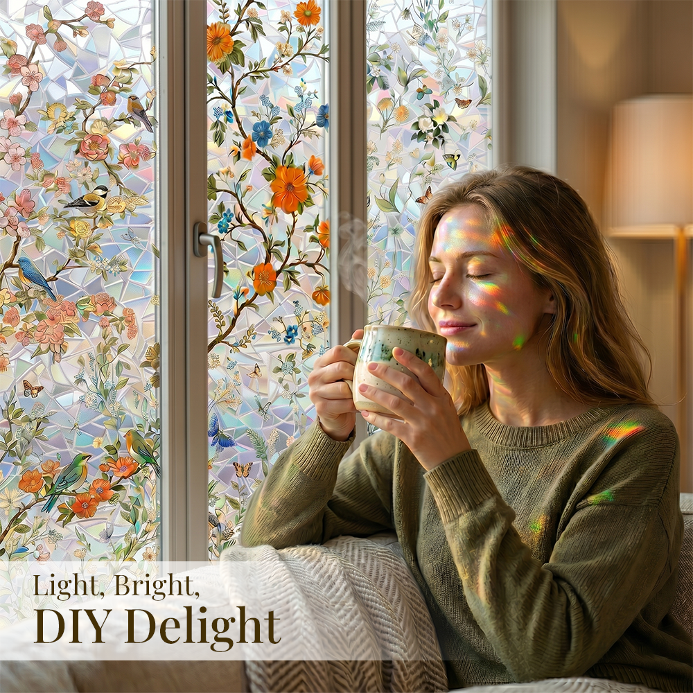 Daphtora® Floral Glass 𝐑𝐚𝐢𝐧𝐛𝐨𝐰 Window Film