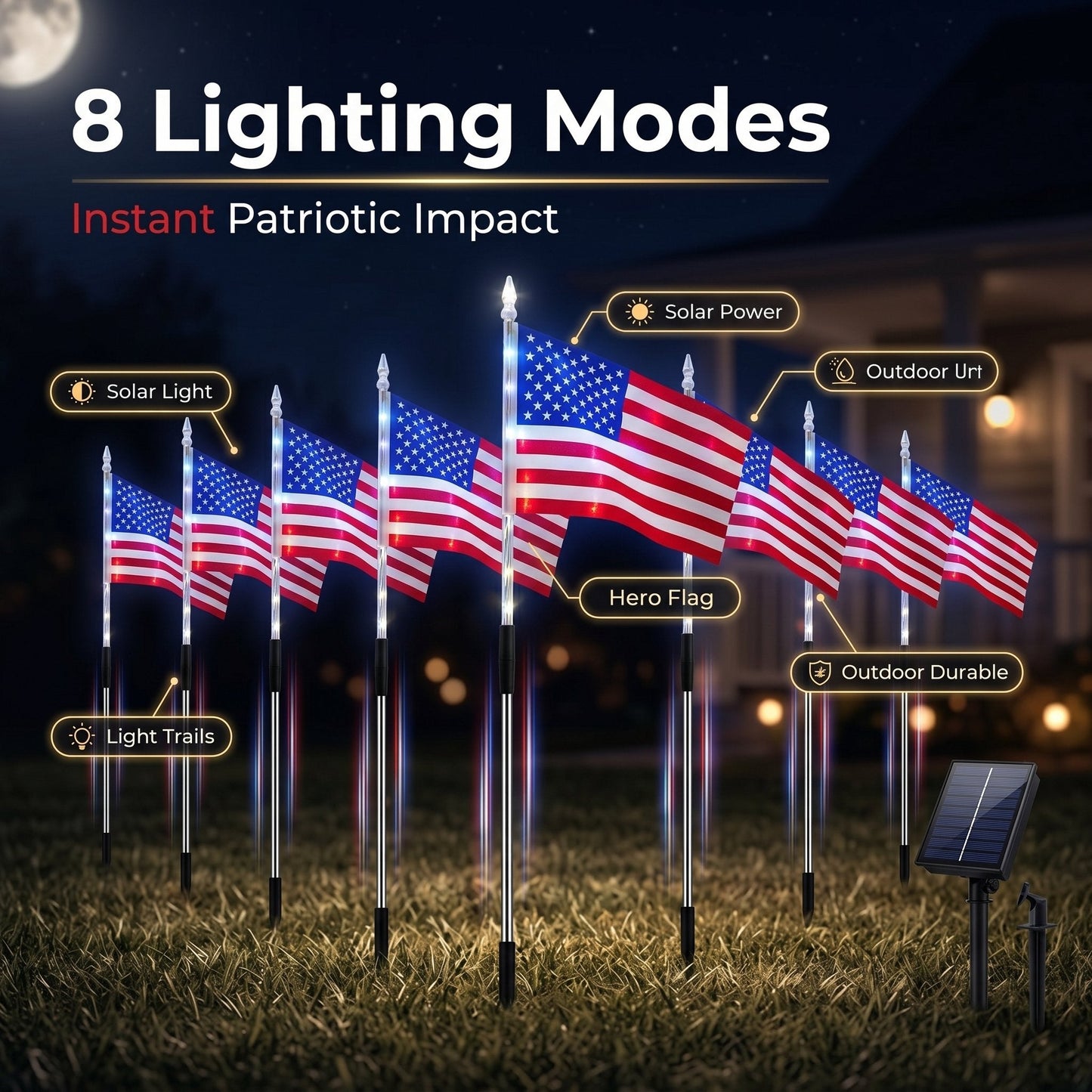 🇺🇸🎆Daphtora® 4th of July Outdoor American Flag Solar Lights🇺🇸