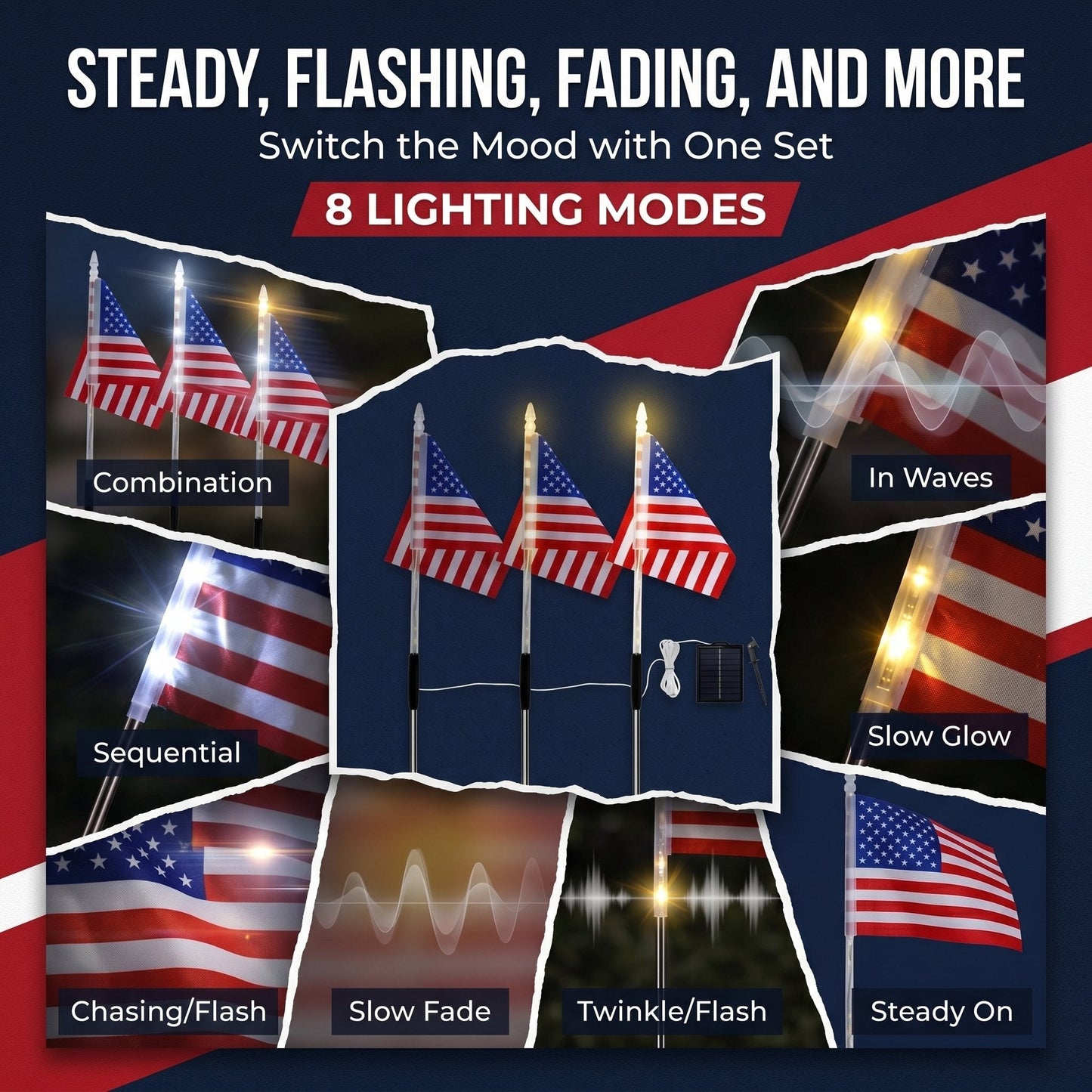 🇺🇸🎆Daphtora® 4th of July Outdoor American Flag Solar Lights🇺🇸