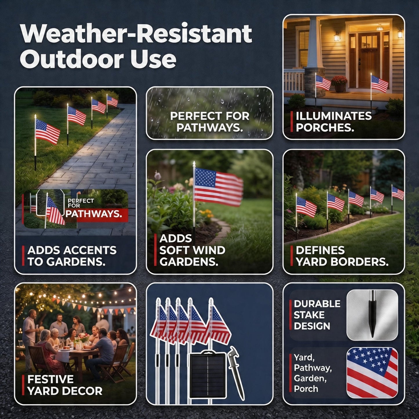 🇺🇸🎆Daphtora® 4th of July Outdoor American Flag Solar Lights🇺🇸
