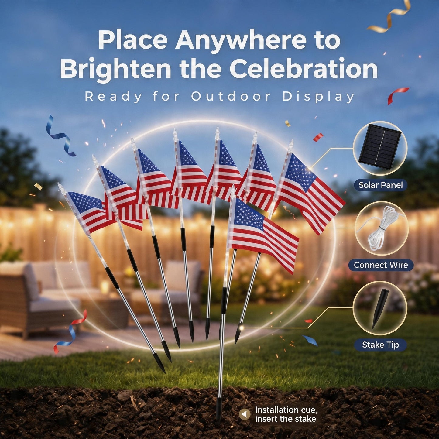 🇺🇸🎆Daphtora® 4th of July Outdoor American Flag Solar Lights🇺🇸